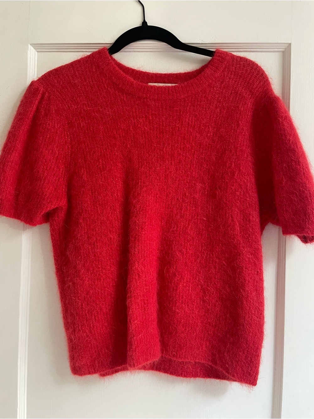 Marine Layer Red Short Sleeve Fuzzy Crewneck Sweater